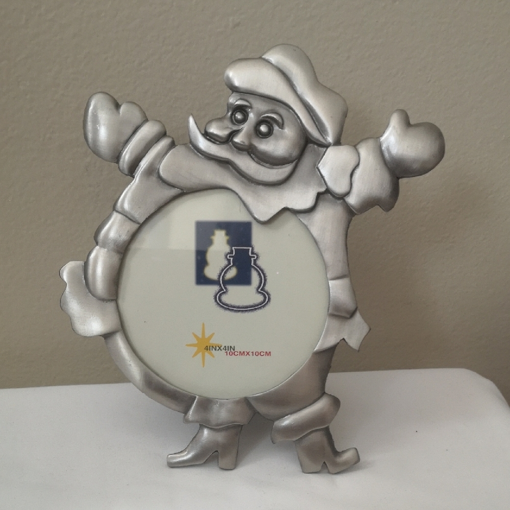 Vintage Silver (Pewter?) Santa Claus Picture Frame For 4" x 4" Photo